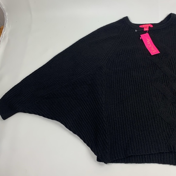 Lilly Pulitzer Black Crew neck crop Sweater  Medium Oversized Wing sleeve NWT - Picture 4 of 13